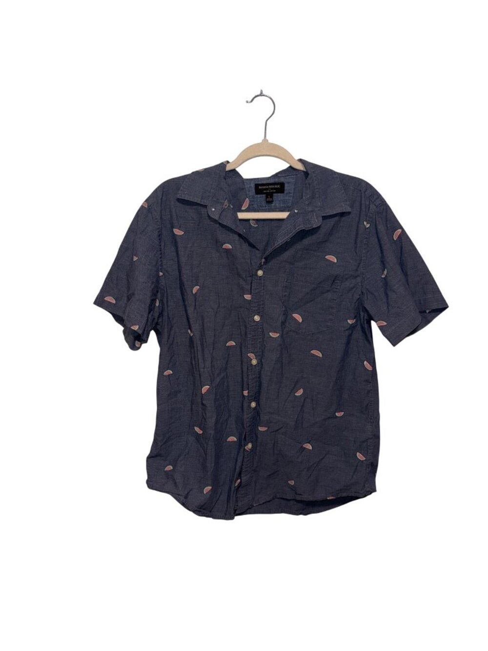 Banana Republic Mens Watermelon Button-Down Shirt Organic Cotton Short Sleeve L